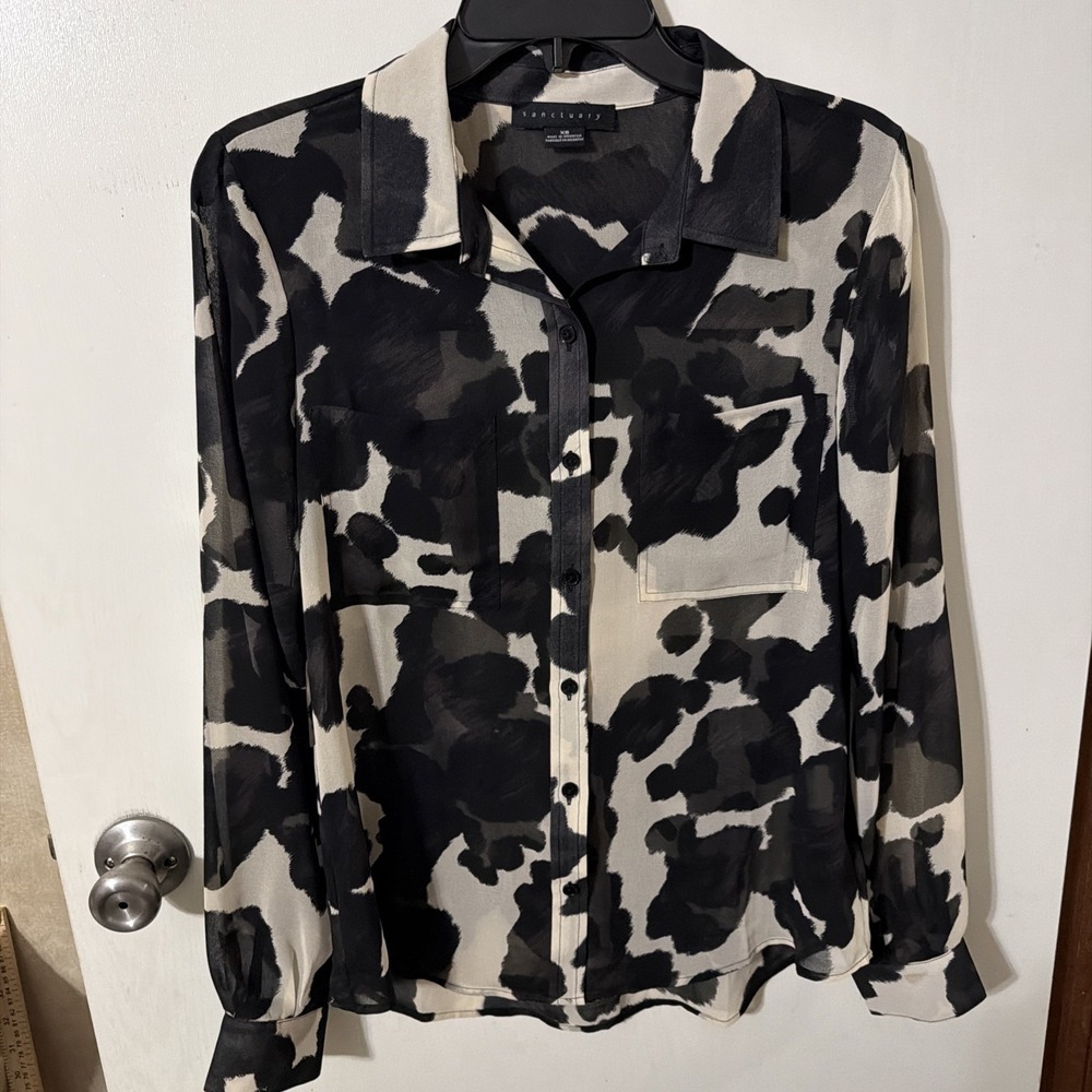 Sanctuary Semi Sheer Black and Cream Patterned Blouse Size X- Small